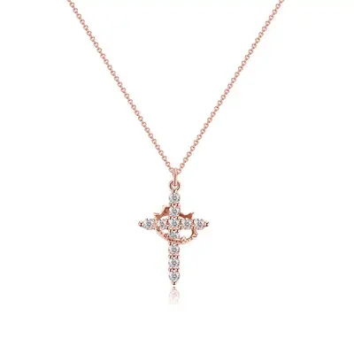 Rotatable Crown Cross Pendant Necklace Golden/Silver/Rose Golden Simple Crown & Cross Pendant Choker Necklace for Women & Men...