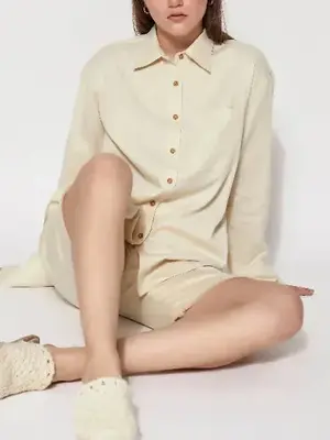 Alyvia Collared Long Shirt | Size: 38 | Color: Natural