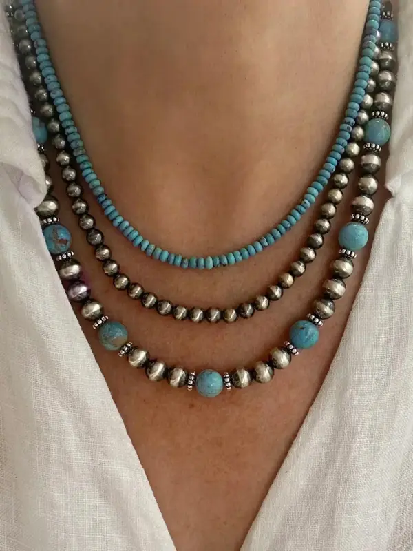 Boho Style Turquoise Texture Beaded Necklace Set, Fashion Jewelry for Party, Daily Clothing Decor, Trendy All-match & Exquisi...