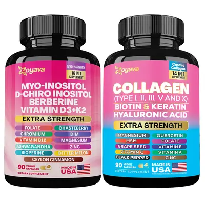 Blooming Balance Bundle: Zoyava Myo-Inositol & Collagen Supplement, All-in-One Multivitamin Combo, Made in USA with Extra Str...