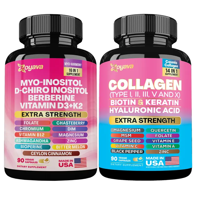 Blooming Balance Bundle: Zoyava Myo-Inositol & Collagen Supplement, All-in-One Multivitamin Combo, Made in USA with Extra Str...