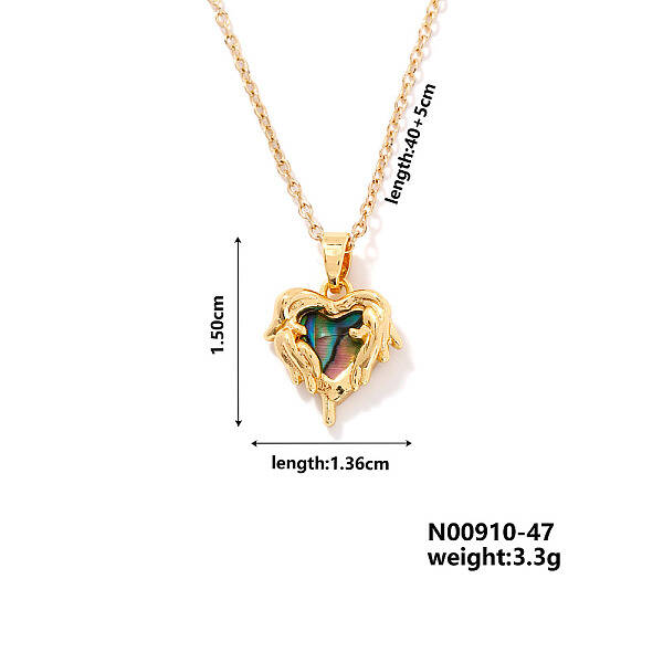 Vintage Brass Micro Pave Cubic Zirconia Heart Pendant Necklace for Women