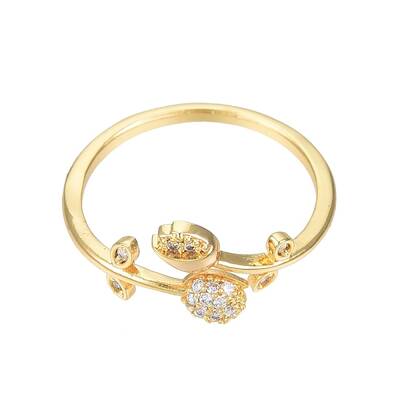 Clear Cubic Zirconia Tulip Flower Open Cuff Ring