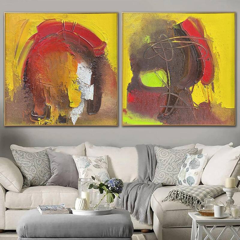 Large Abstract Colorful Set Of 2 Paintings On Canvas Modern Expressionist Art Handmade Painting Wall Decor | DELIBERATE DISCU...