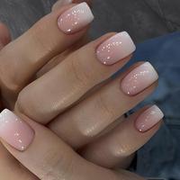 French False Nails Kit, 24pcs/set Gradient Glitter Stylish Press on Nails with Nail File & Sticker Sheet, Elegant Stick on Na...
