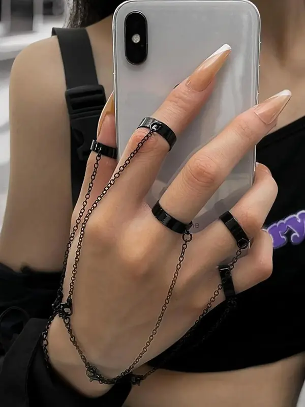 Punk Style Finger Ring Link Bracelet, Summer Casual All-match Detachable Ring Chain Bracelet, Hand Accessories for Women & Me...