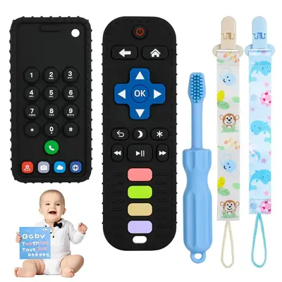 Baby Teething Toys for 3-24 Months, Remote Control & Cell Phone Shape Teethers, BPA Free Silicone Chew Toy, Infant Sensory To...