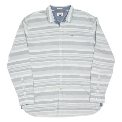 TOMMY HILFIGER Mens Shirt Grey Striped Long Sleeve 2XL