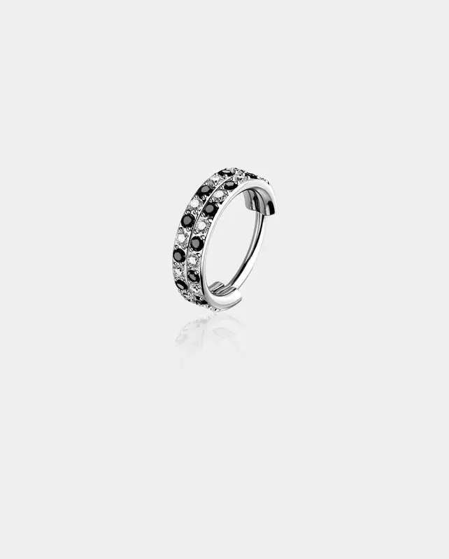 Checkered Double Row Nose Ring - Silver / 8mm