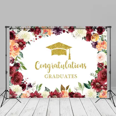 Floral Glitter Gold Graduation Photo Booth Backdrop - Aperturee