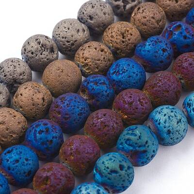PVD Vacuum Plating Electroplated Natural Lava Rock Bead Strands