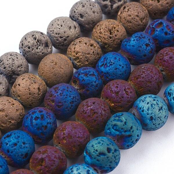 PVD Vacuum Plating Electroplated Natural Lava Rock Bead Strands