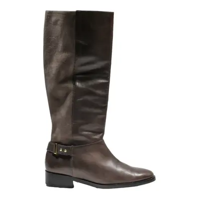 COLE HAAN High Boots Grey Leather Womens UK 7.5