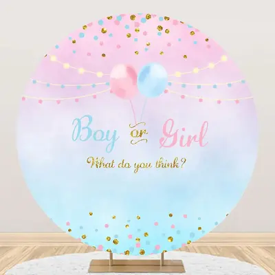 Boy Or Girl Balloon Round Gender Reveal Backdrop - Aperturee
