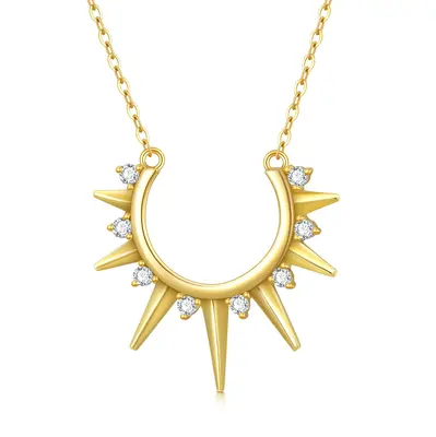 14K Gold Zircon Sun Pendant Necklace