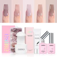 Aillsa Mixed 5 Pre-colored Press-Ons Nail Tips Set with 15g Solid Gel Glue, Mini UV Light, 15ml Base Coat&Top Coat, Spring/Su...