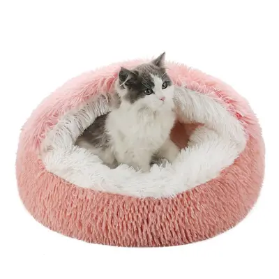 Plush Cute Round Hooded Pet Bed, Round Fluffy Cat Bed, Cat Nest for Indoor, Warm Dog Bed for Small Dogs, Cat Stuff