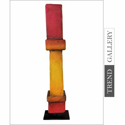 Abstract Red Totem Hand Carved Original Table Decor Wood Sculpture Desktop Art for Home | ASIAN DREAM 24.4"x4"