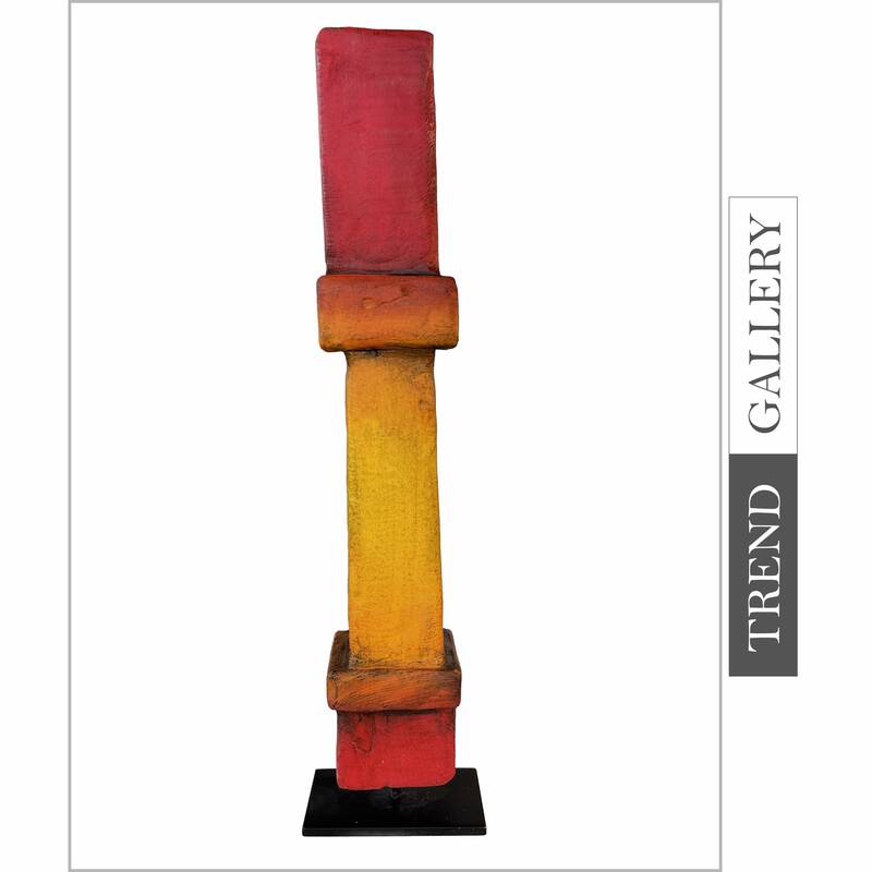 Abstract Red Totem Hand Carved Original Table Decor Wood Sculpture Desktop Art for Home | ASIAN DREAM 24.4"x4"