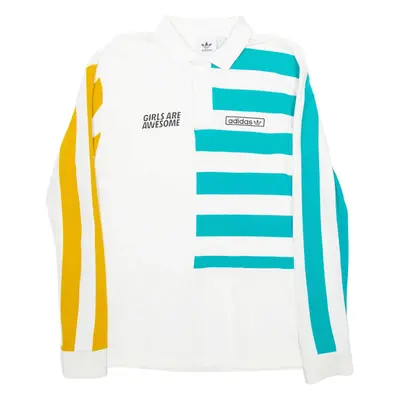 ADIDAS Girls Are Awesome Mens Polo Shirt Cream Striped Long Sleeve XS