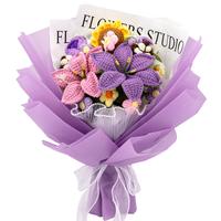 Large Wrapped Crochet Flowers Bouquet with 14 Pcs Flowers, Handmade Gift for Birthday, Anniversary, Graduation, Girlfriend, M...