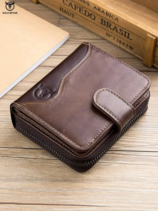 Men's Business Minimalist Leather Short Wallet,  Casual Trendy Bifold Wallet with Multiple Card Slots, Simple Style Card Hold...