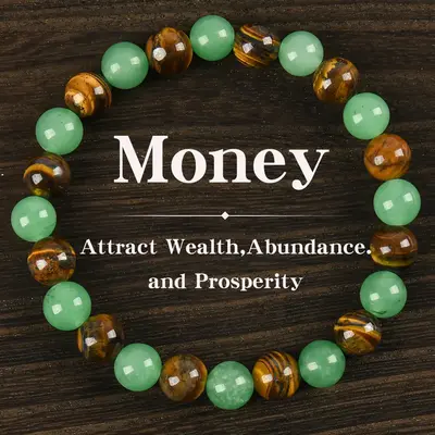 1pc Arpurraina Money Attraction Bracelet with Green Aventurine & Tiger Eye -    blue friendship bracelet beaded  jewelry prot...