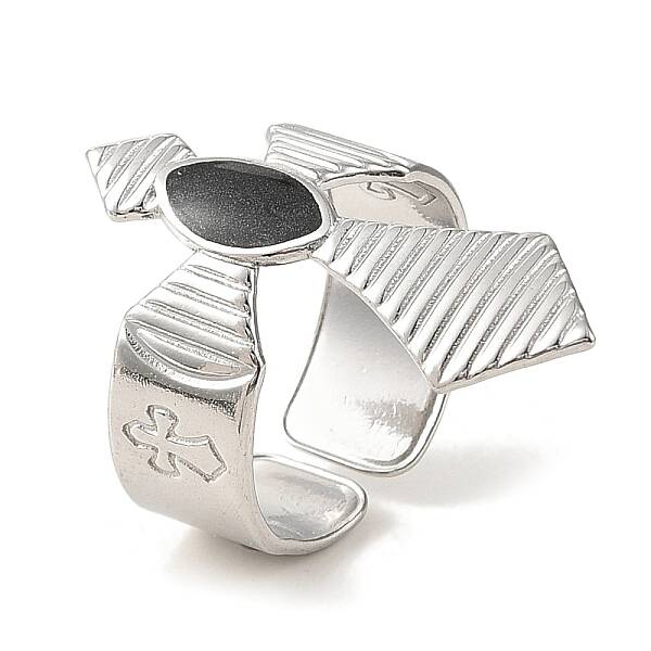 Cross 304 Stainless Steel Enamel Open Cuff Rings for Women
