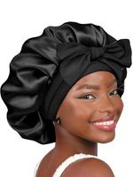 Summer Solid Color Double Layer Bow Sleep Bonnet, Elegant Bow Decor Nigh Sleeping Cap with Wide Wrap Tie Band, Soft Comfortab...