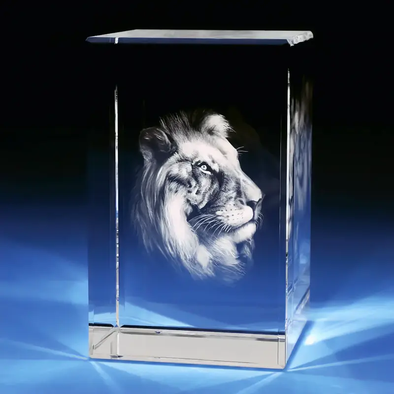 3D Memory Crystal™ - Tabletop - Rectangle - Lion-Medium