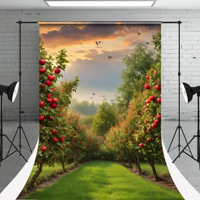 Sunset Birds Spring Greenery Orchard Sweep Backdrop - Aperturee
