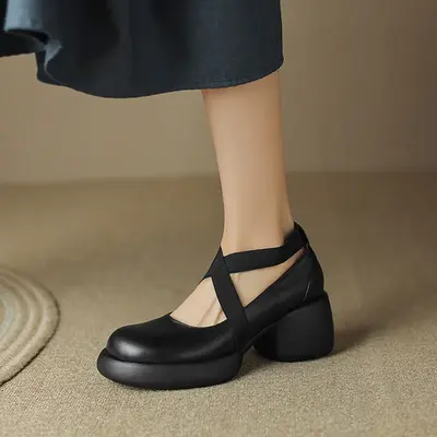 CHIKO Yarely Round Toe Block Heels Pumps Shoes