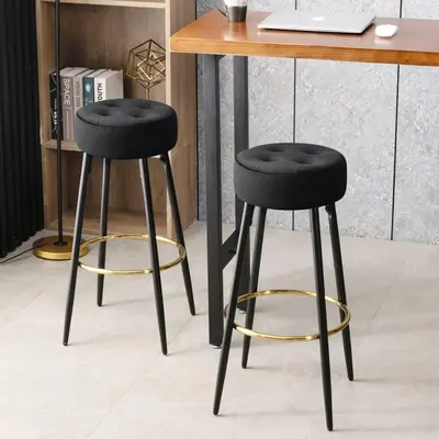 Furnimart Modern Round Backless Bar Stools with Gold Footrest 30\