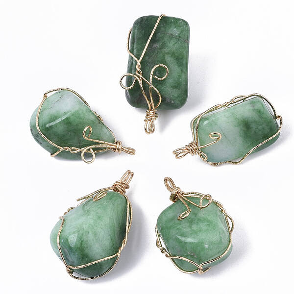 Dyed Natural White Jade Wire Wrapped Pendants