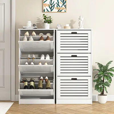 Shoe Storage Organizer Cabinet for Entryway with 3 Flip Drawers Indoor Furniture