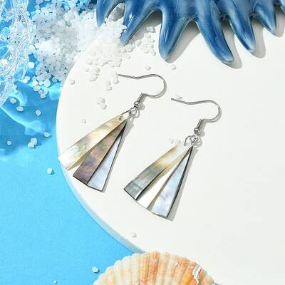 Trapezoid Natural Black Lip Shell Dangle Earrings