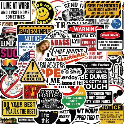 Funny Safety Sticker, 50pcs/set Cartoon Warning Sticker, Diy Decorative Sticker for Luggage Skateboard Refrigerator Laptop