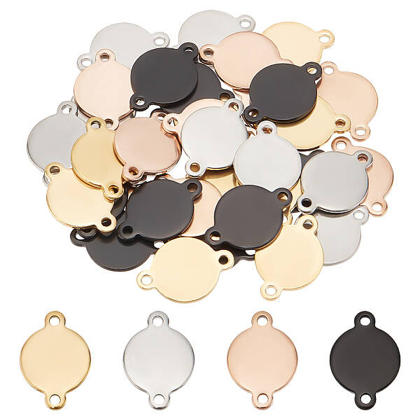 40pcs 4 Colors Stainless Steel Link Connector Flat Round Jewelry Connector for Bracelet Necklace Jewelry Making
