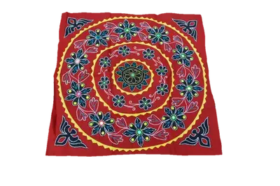 Mandala Upcycled Wall Hanging Home Decor Boho Tapestry | Color: White & Red