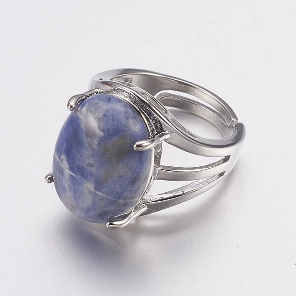 Natural Sodalite Wide Band Finger Rings