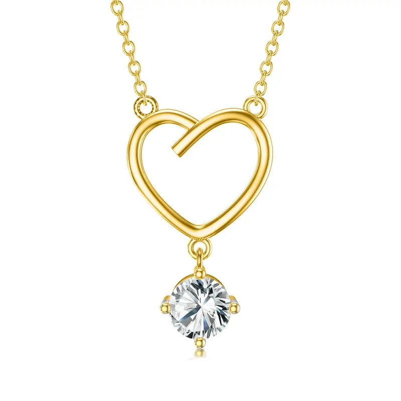 14K Gold Circular Shaped Moissanite Heart Pendant Necklace