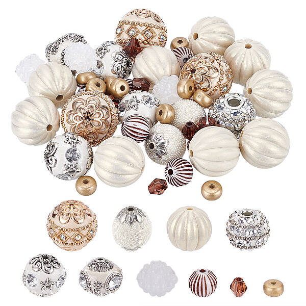 BENECREAT 60PCS Brown White Handmade Indonesia Round Beads