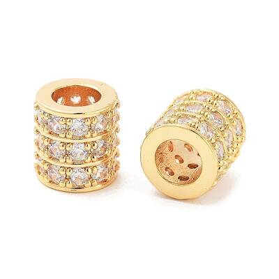 Column Brass Micro Pave Clear Cubic Zirconia Beads