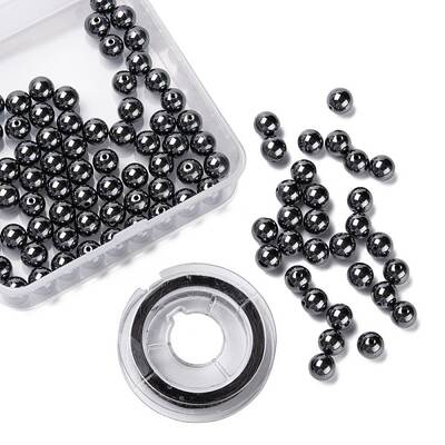 100Pcs 8mm Non-Magnetic Synthetic Hematite Round Beads