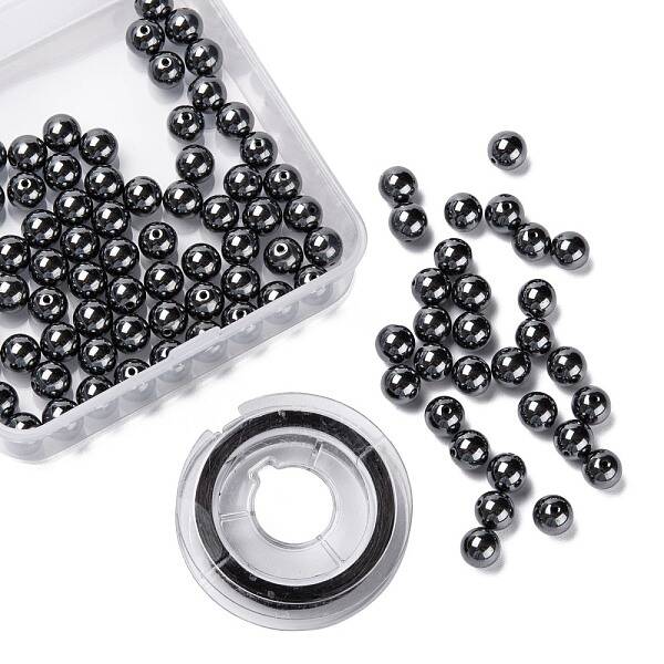 100Pcs 8mm Non-Magnetic Synthetic Hematite Round Beads