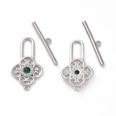 Brass Pave Green Cubic Zirconia Toggle Clasps