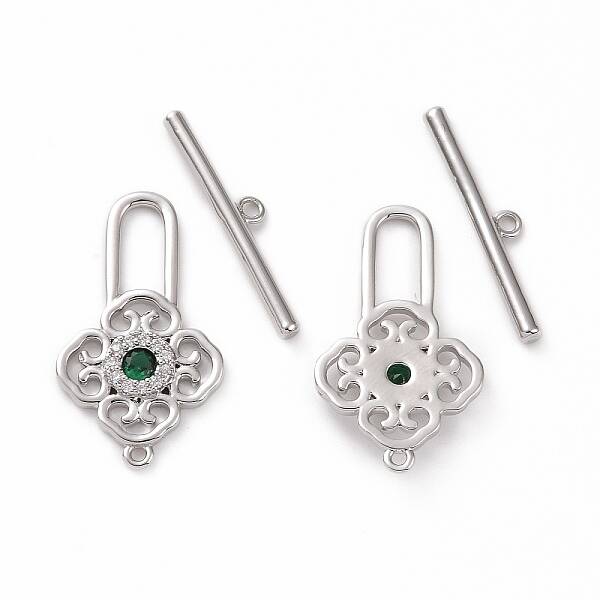 Brass Pave Green Cubic Zirconia Toggle Clasps