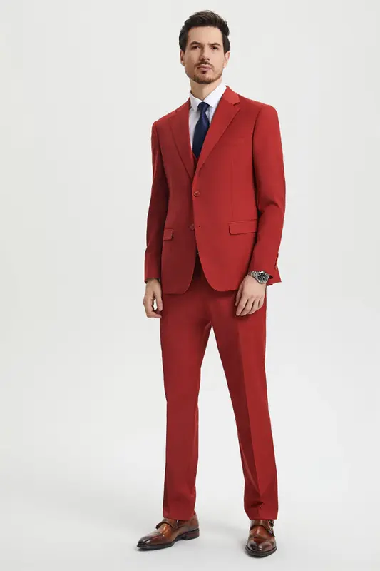 Mens Stacy Adams Suit -Stacy Adams  Suit Men's Designer Two Button Vested Suit in Brick