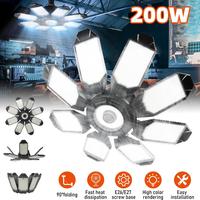 200W LED Garage Light, 30000LM Deformable Ceiling Light with 8+1 Panels, 6500K, E26/E27 Screw-in Bulb, for Workshop, Storage,...