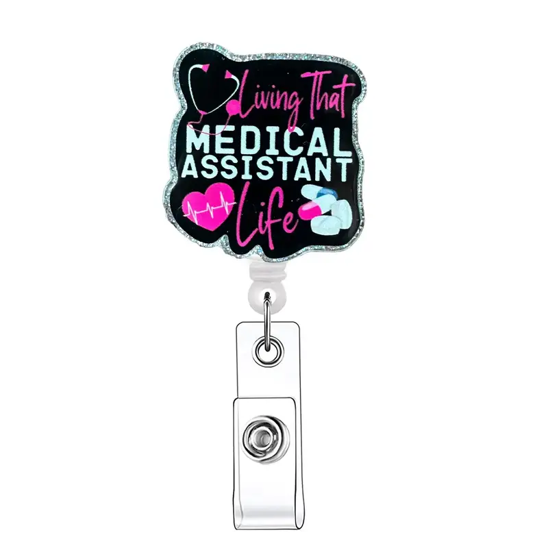 Medical Assistant Life Retractable Badge Reel, 1 Count Acrylic ID Holder with Clip, Funny Badge Reel for Nurses, Doctors, Stu...